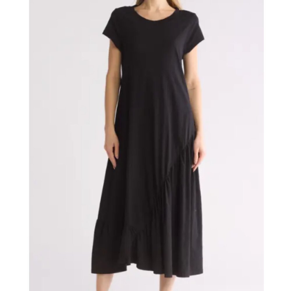Stitchdrop Nordstrom Rhinebeck Maxi Dress Black Short Sleeve Scoop Neckline